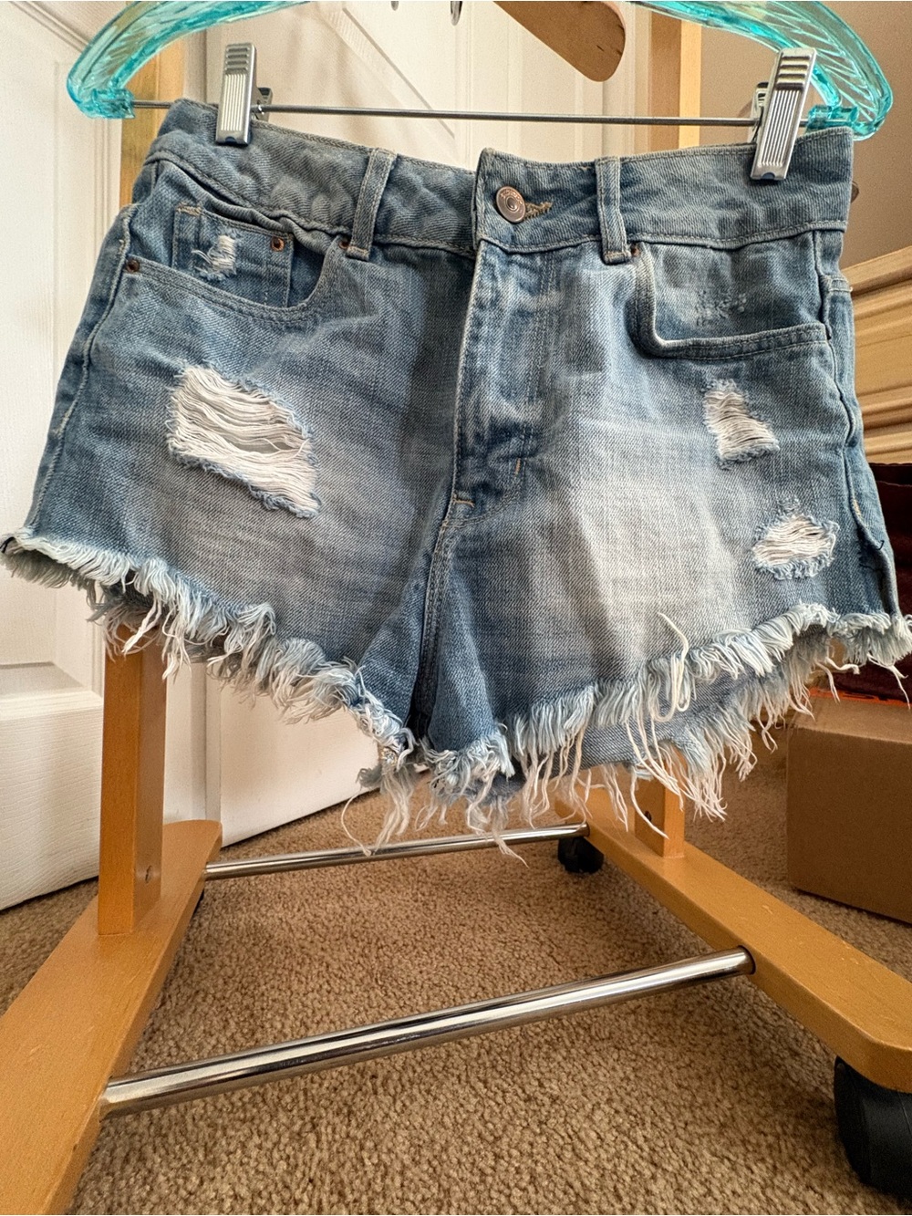 Distressed Light Blue Denim Women’s Shorts